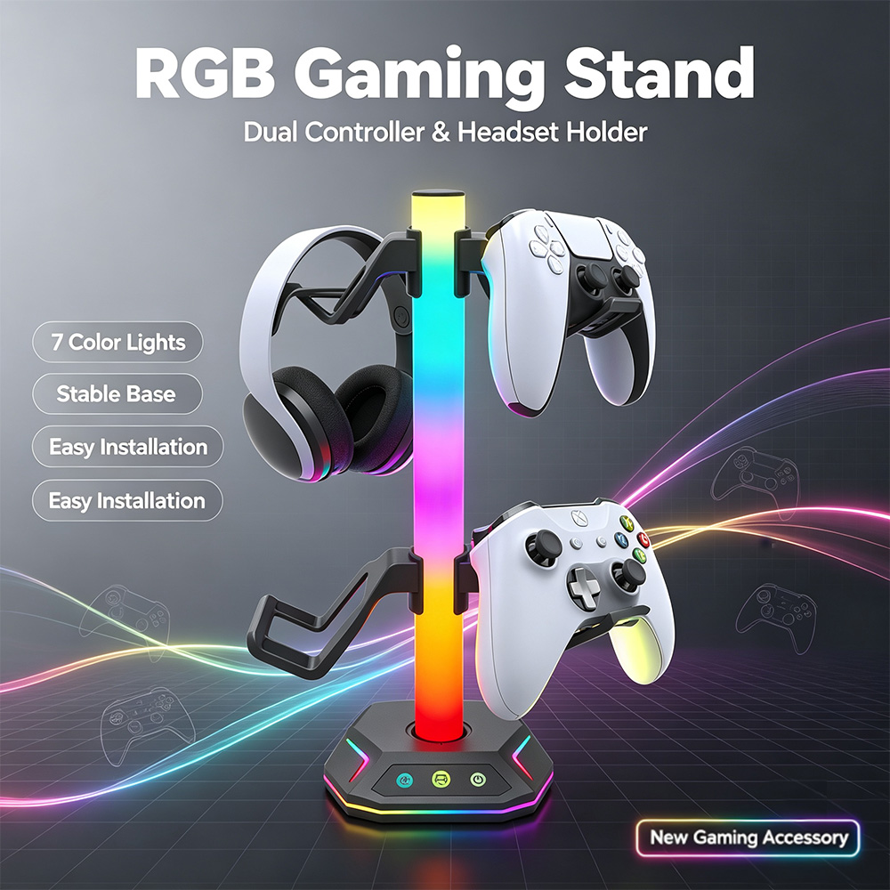Gaming Controllers Xbox Accessories - Playstation5 コントローラホルダーイヤホンハンガーアクセサリーゲーム RGB ヘッドフォンスタンドデスクトップゲーマー PS4 Xbox
