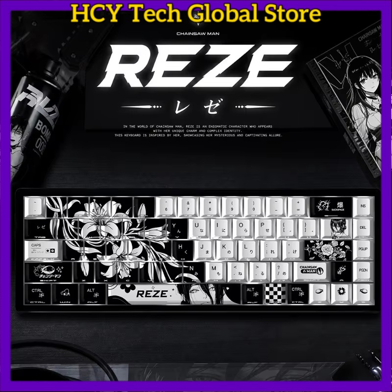 Gaming Accessories Gifts For Men - HCY Reze 5.0 アニメキーキャップチェーンソーマンテーマメカニカルキーボード PBT カスタムかわいいキーキャップ