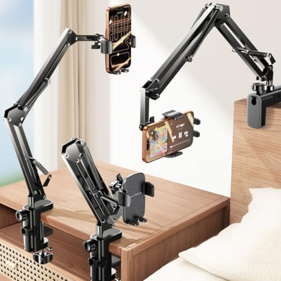 Gaming Accessories Gifts For Men - グースネック式スマホホルダー（ベッドデスク用）【第3世代】携帯電話スタンド（デスク、ベッド、ゲーム用アクセサリー）、男性、お母さん、高齢者へのギフト