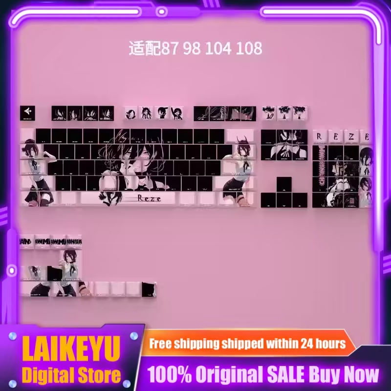 Gaming Accessories Gifts For Men - チェーンソーマンレースアニメキーキャップチェリープロファイル PBT カスタムメカニカルキーボードキーセットかわいい PC ゲームキーボードアクセサリーギフト