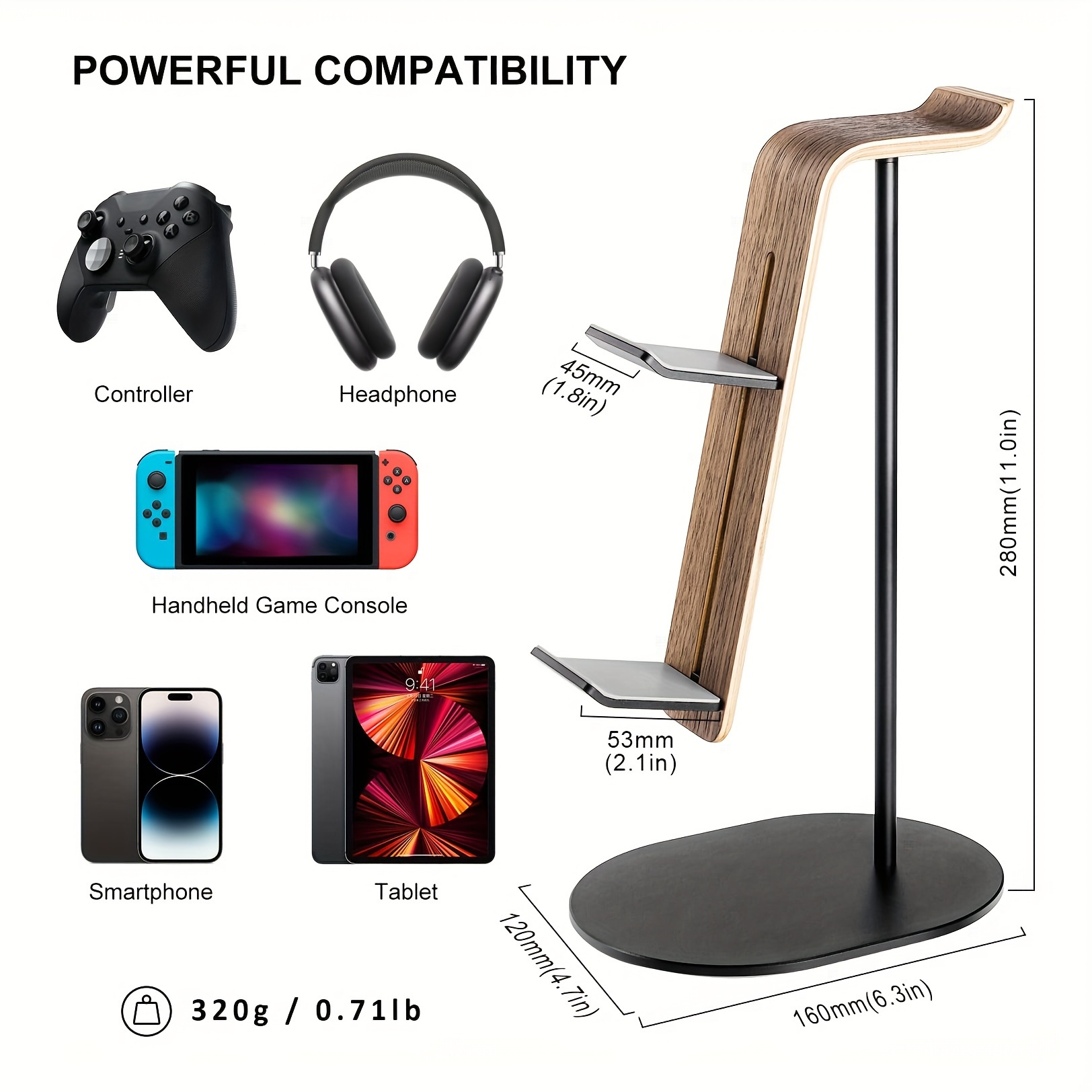 Gaming Controllers Xbox Accessories - 木製コントローラー＆ヘッドセットホルダー、PS5 PS4 Xbox One Nintendo Switch用ユニバーサルゲーミングヘッドフォンスタンド、デスクゲームアクセサリー