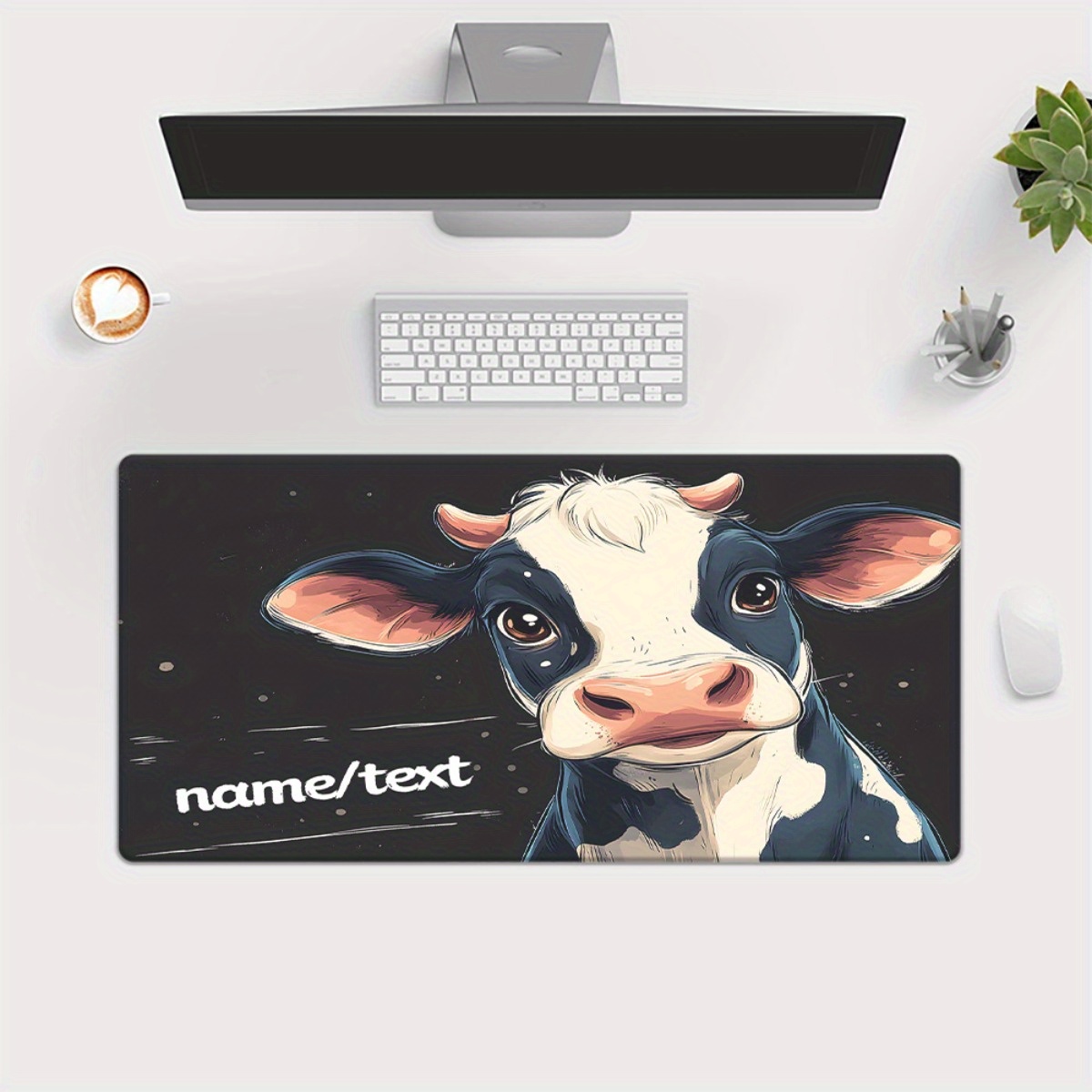 かわいい牛の漫画マウスパッドXXLカスタムネームデスクマット - Gaming Accessories Name のレビューと価格