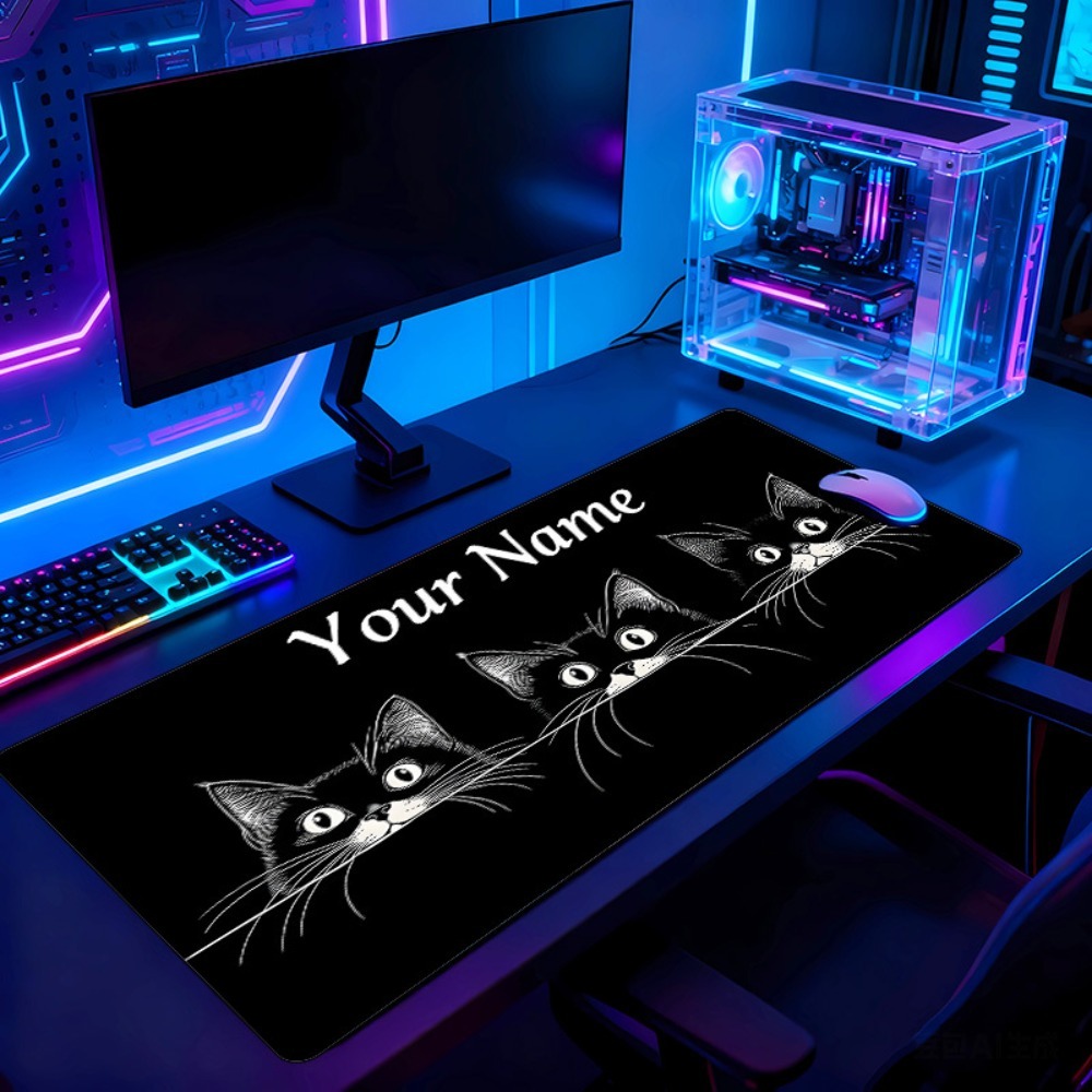 かわいい3匹の黒猫カスタムデスクマット、名前と番号入り、滑り - Gaming Accessories Name のレビューと価格
