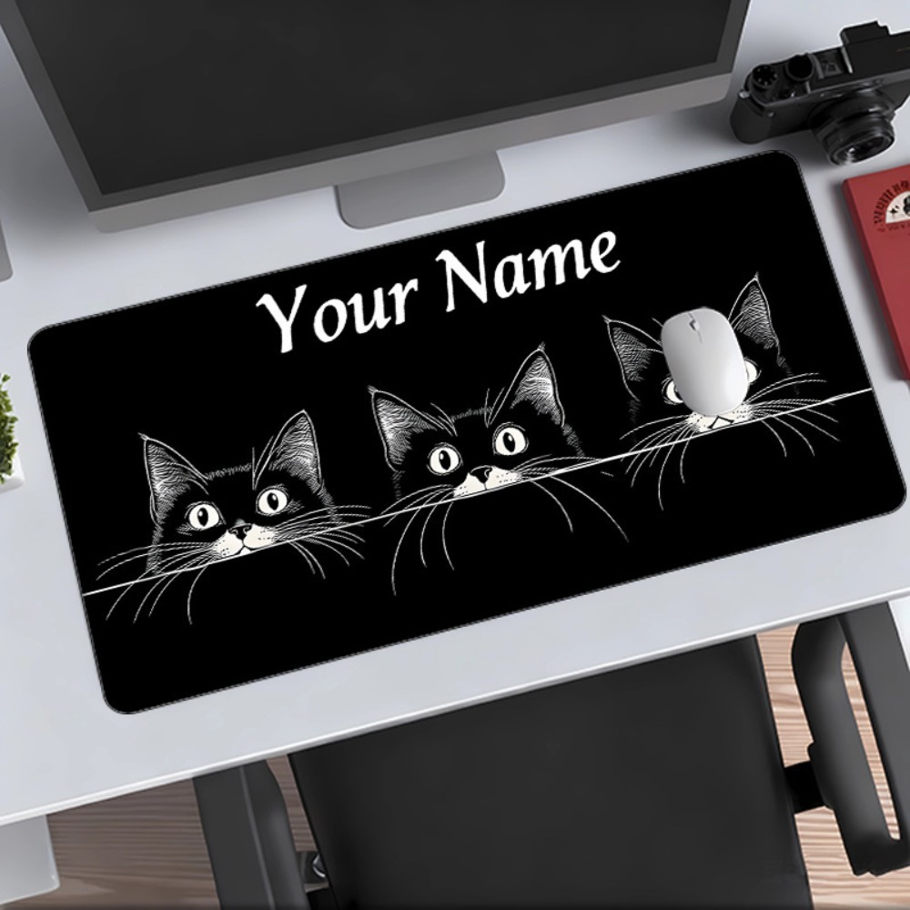 かわいい3匹の黒猫カスタムデスクマット、名前と番号入り、滑り - Gaming Accessories Name のレビューと価格